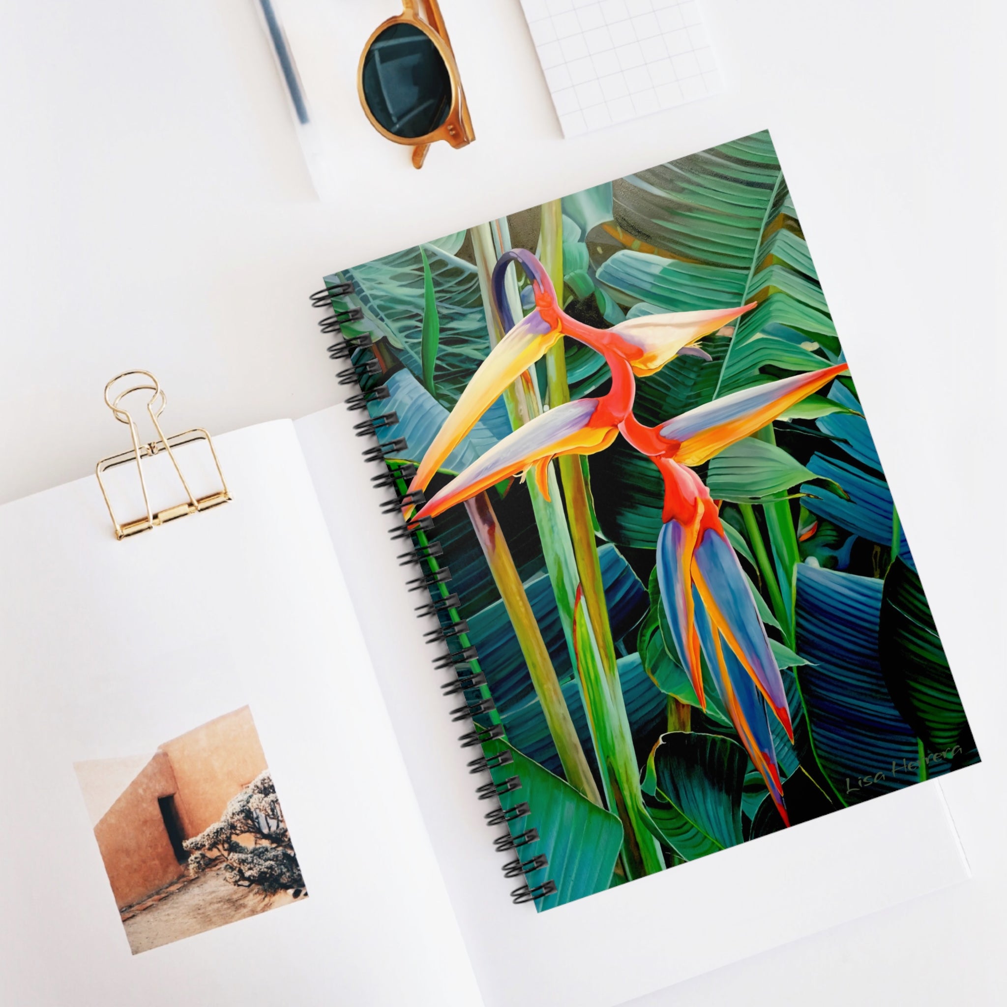 Spiral Notebook Lisa Herrera art print Halyconia flower Painting - Ruled Journal for Notes & Travel