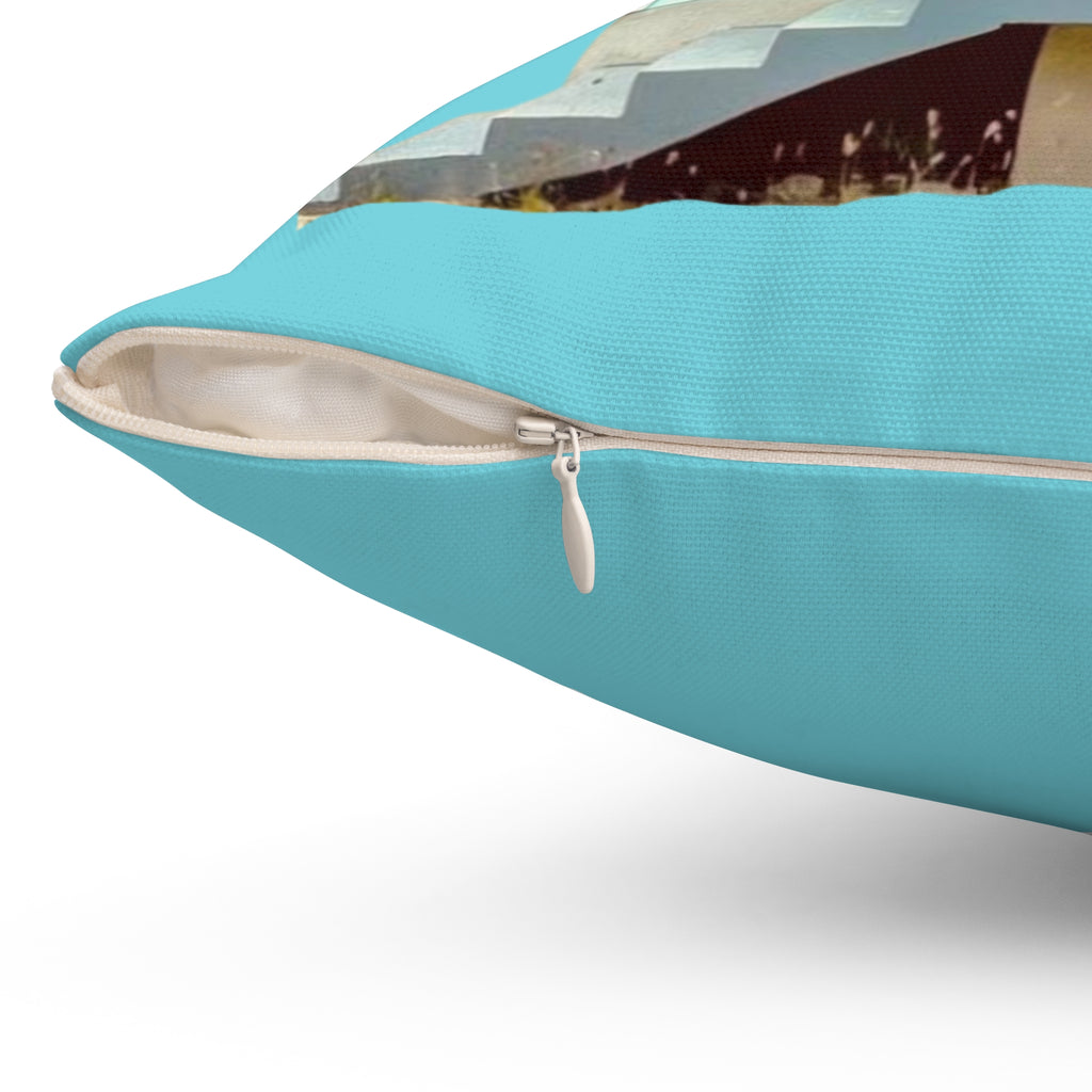 Throw Pillow Chattel House Barbados Turquoise - Tropical Decorative Cushion