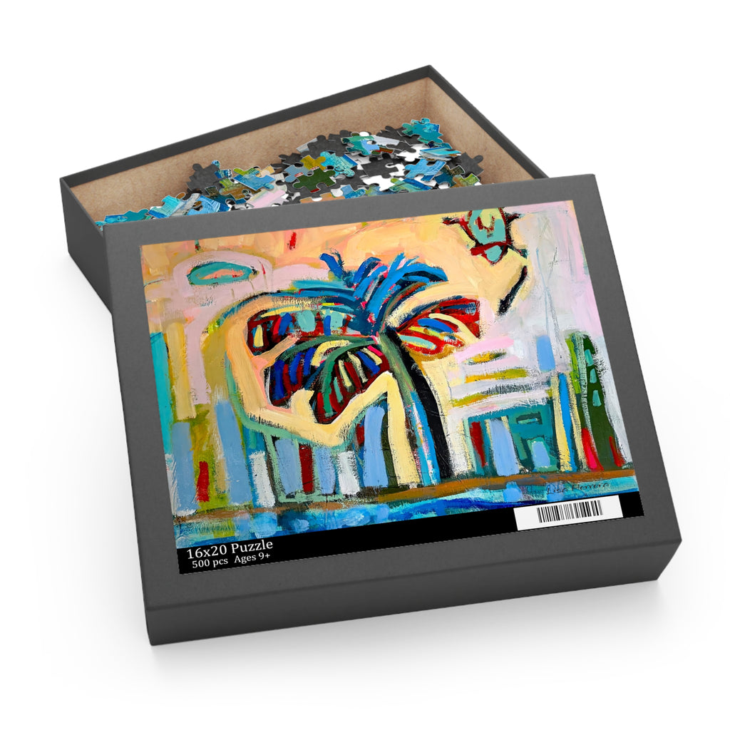 Puzzle Lisa Herrera art print Tropical Palm Abstract Puzzle — Colorful Beach Art Jigsaw (120/252/500-Piece)