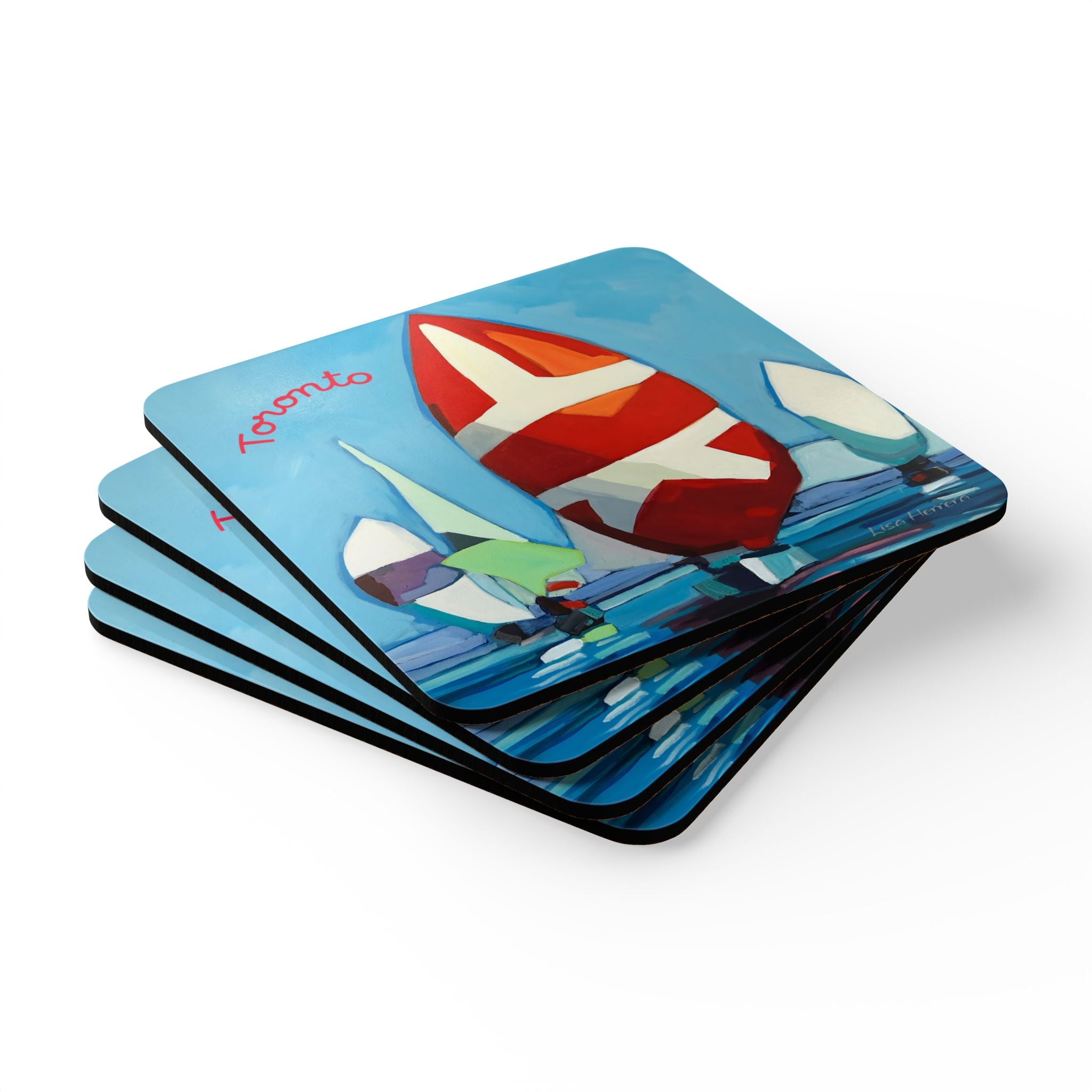 Toronto Sailboats Cork Coaster Set – Colorful Nautical Drink Coasters (Set of 4)