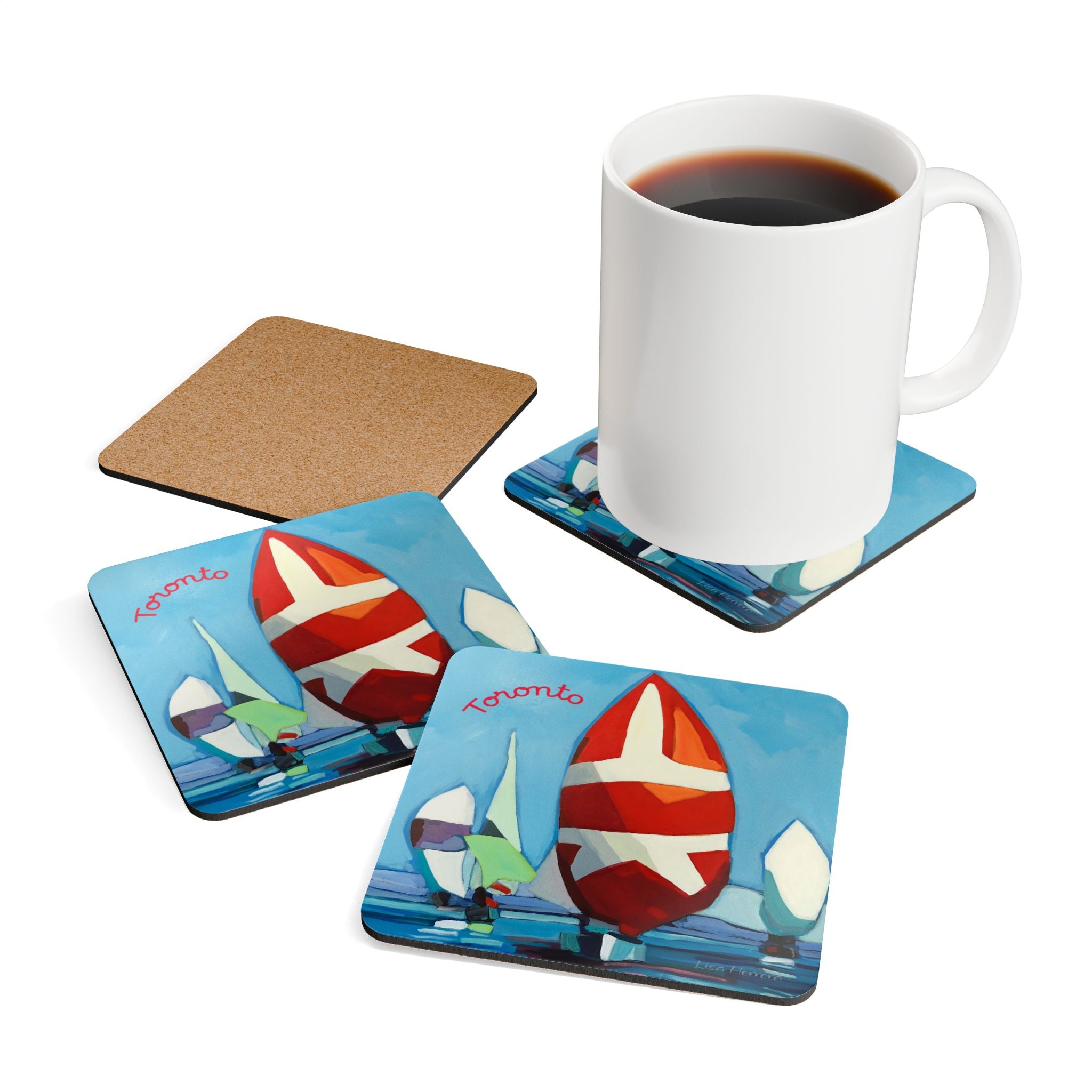 Toronto Sailboats Cork Coaster Set – Colorful Nautical Drink Coasters (Set of 4)