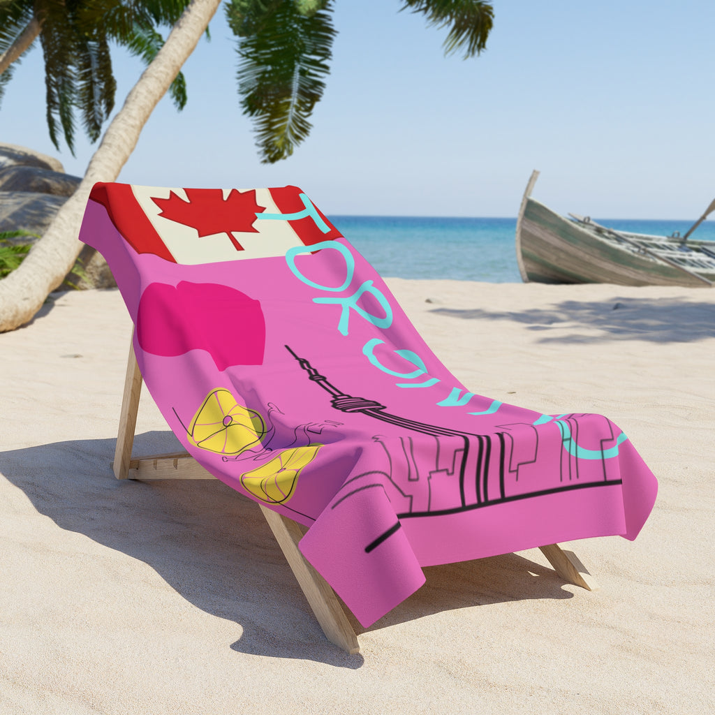 Beach Towel Toronto Beaches Towel – The Beach Toronto Design with Canadian Flag & Bike