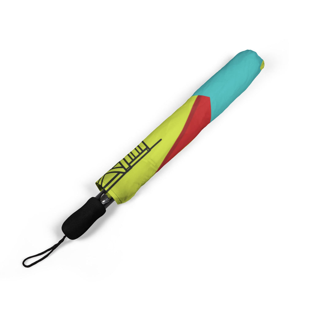 Umbrella Beaches Abstract Art Foldable  – Colorful Semi-Automatic Rain Shield