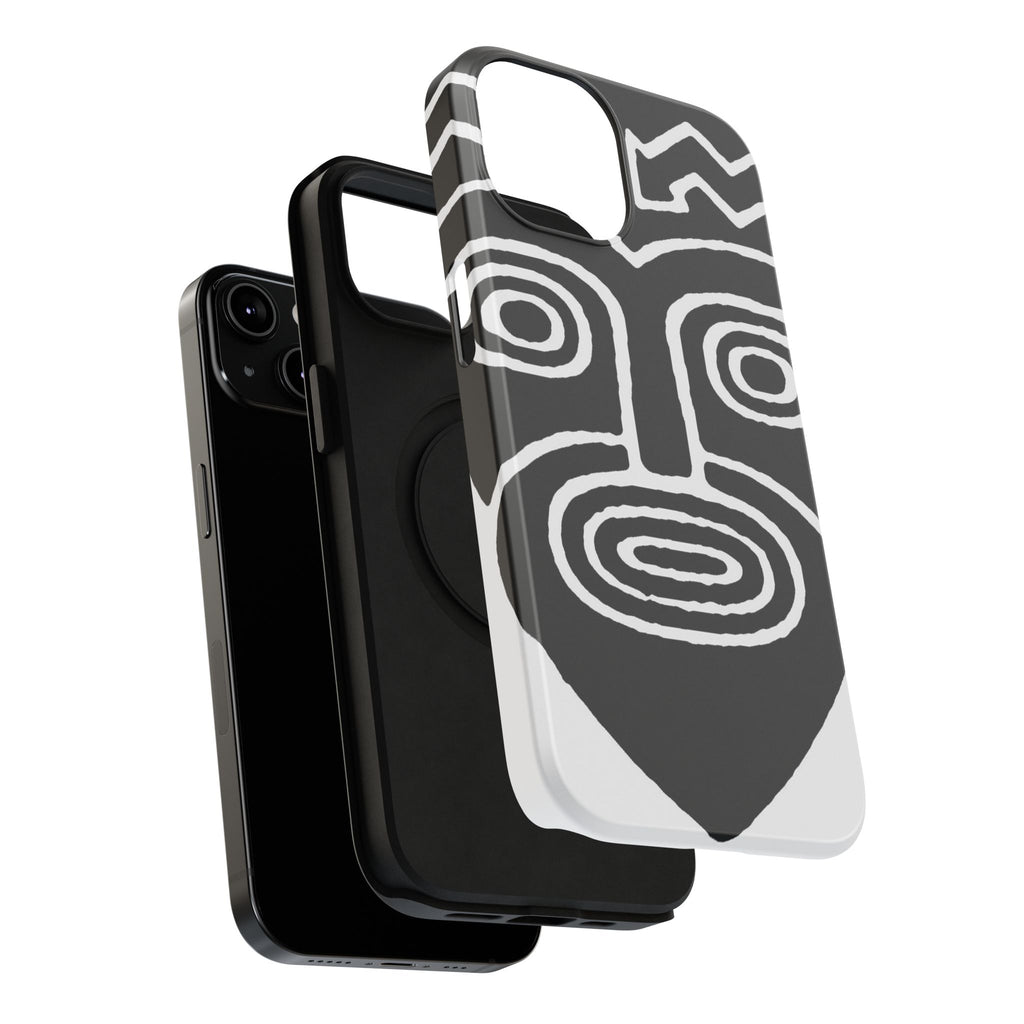 Phone Case — Black & White Tribal Mask Impact-Resistant Case