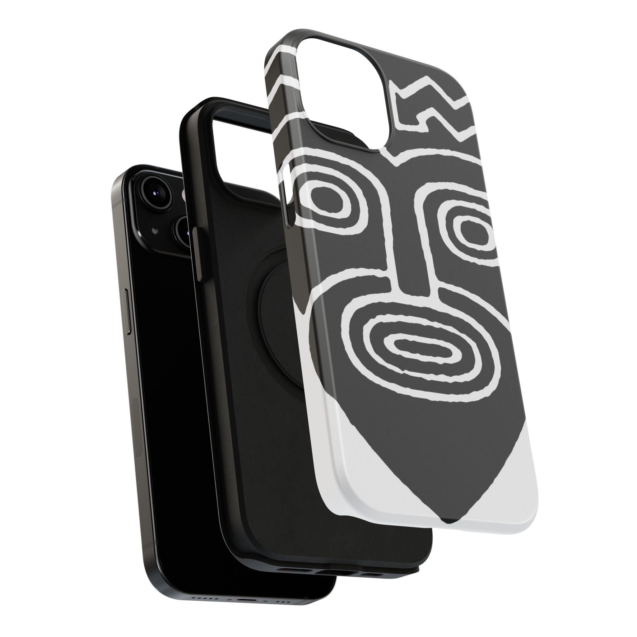 Phone Case — Black & White Tribal Mask Impact-Resistant Case