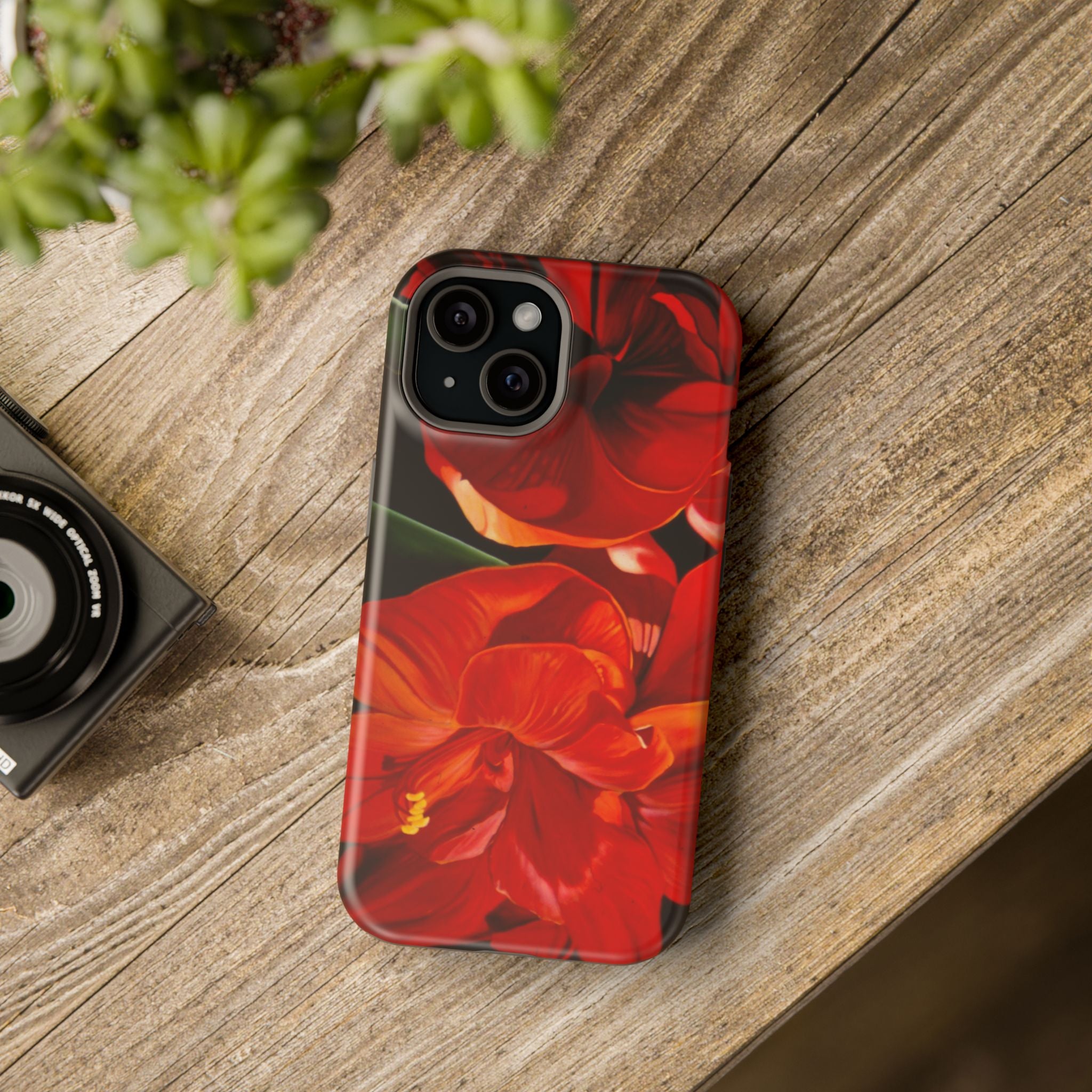 Phone case Lisa Herrera art print Red Amaryllis Floral Impact-Resistant Phone Case
