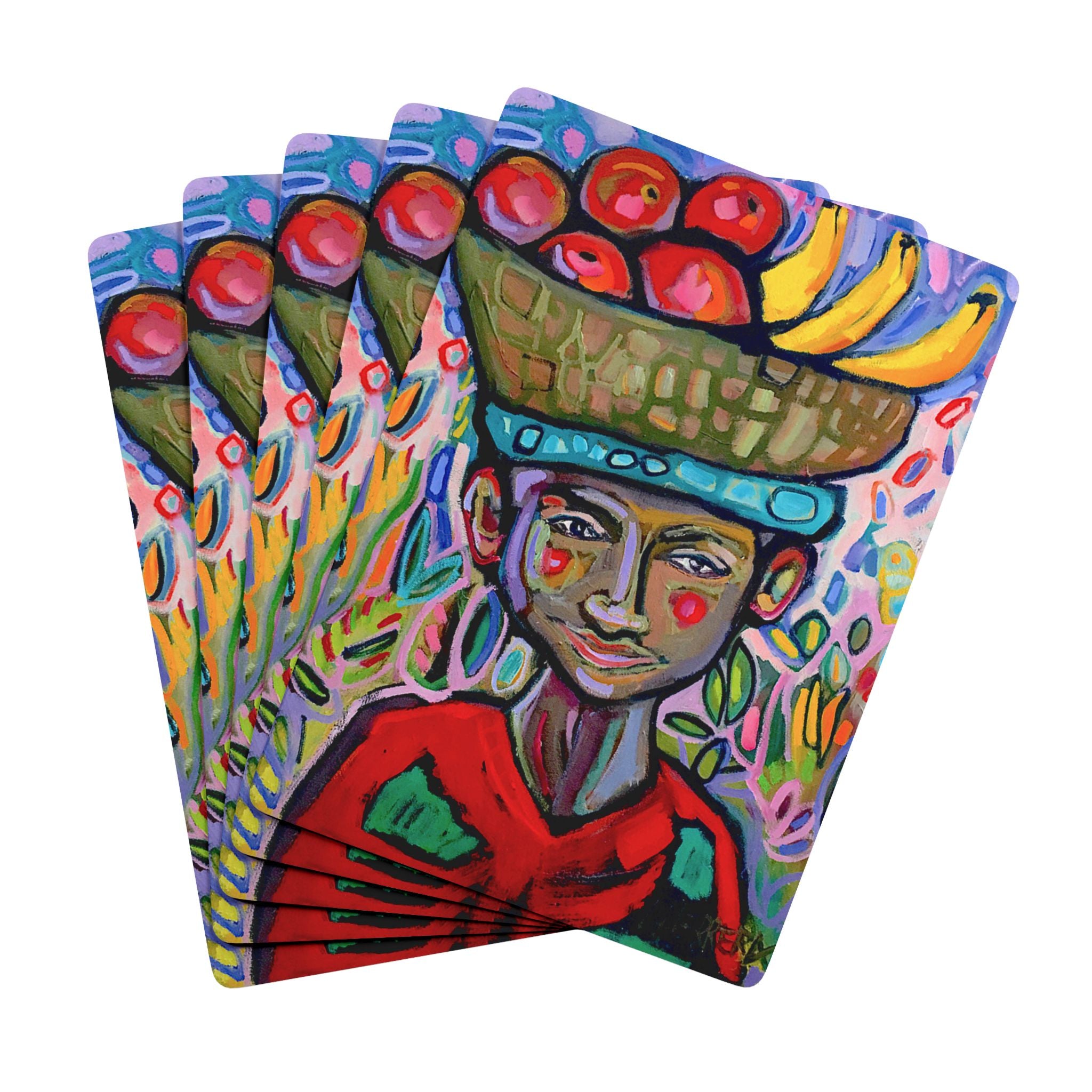 Playing  Cards Lisa Herrera art print Fruit Vendor -Head Playing Cards — Colorful Folk Art Poker Deck