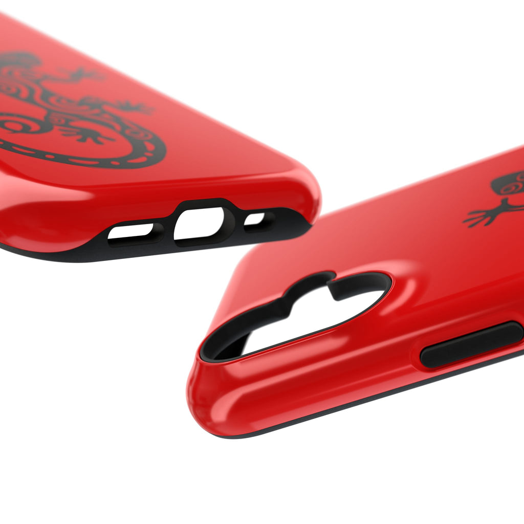Phone Case Red Impact with Tribal Gecko Design — Shockproof Protective Cover