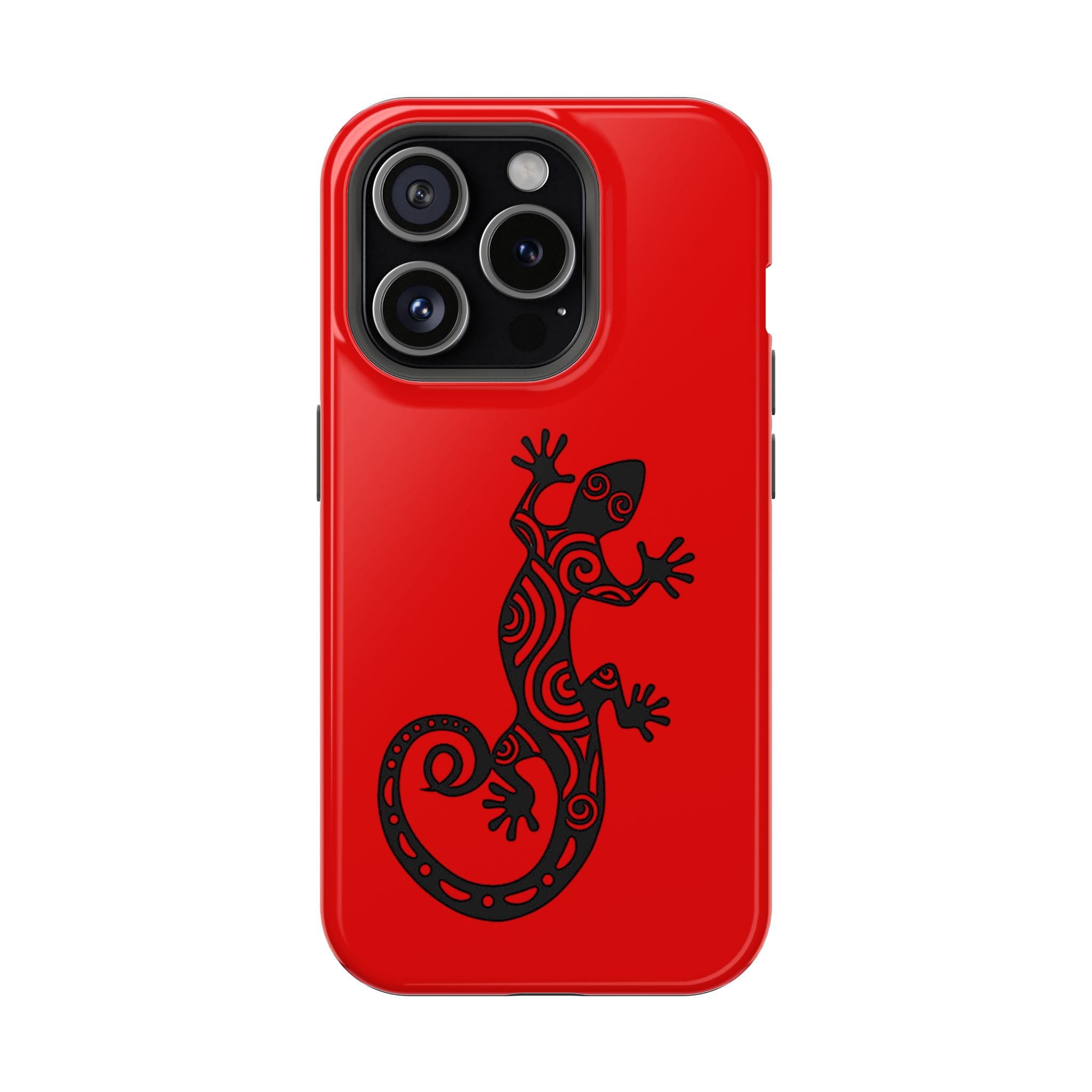Phone Case Red Impact with Tribal Gecko Design — Shockproof Protective Cover