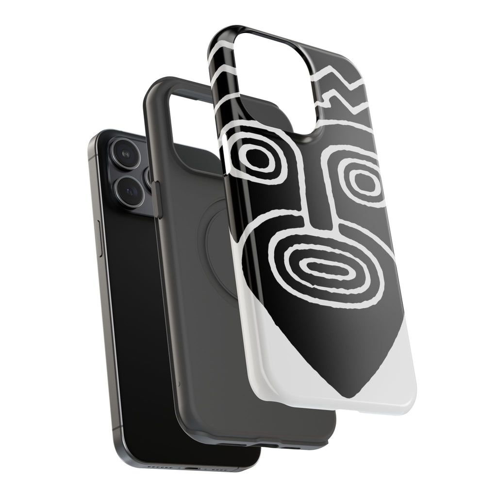 Phone Case — Black & White Tribal Mask Impact-Resistant Case