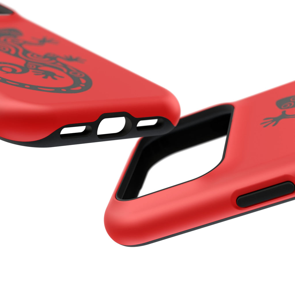 Phone Case Red Impact with Tribal Gecko Design — Shockproof Protective Cover
