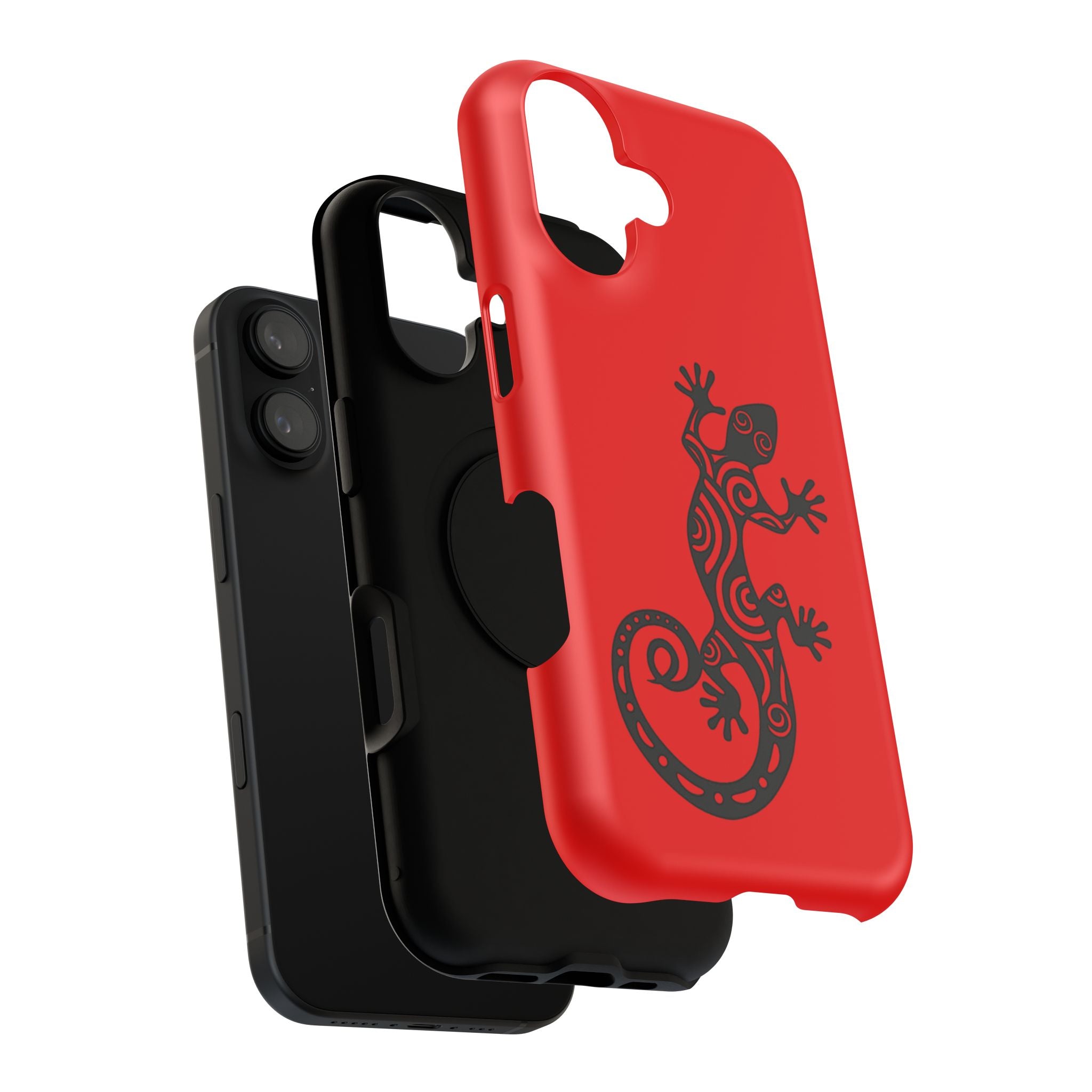 Phone Case Red Impact with Tribal Gecko Design — Shockproof Protective Cover