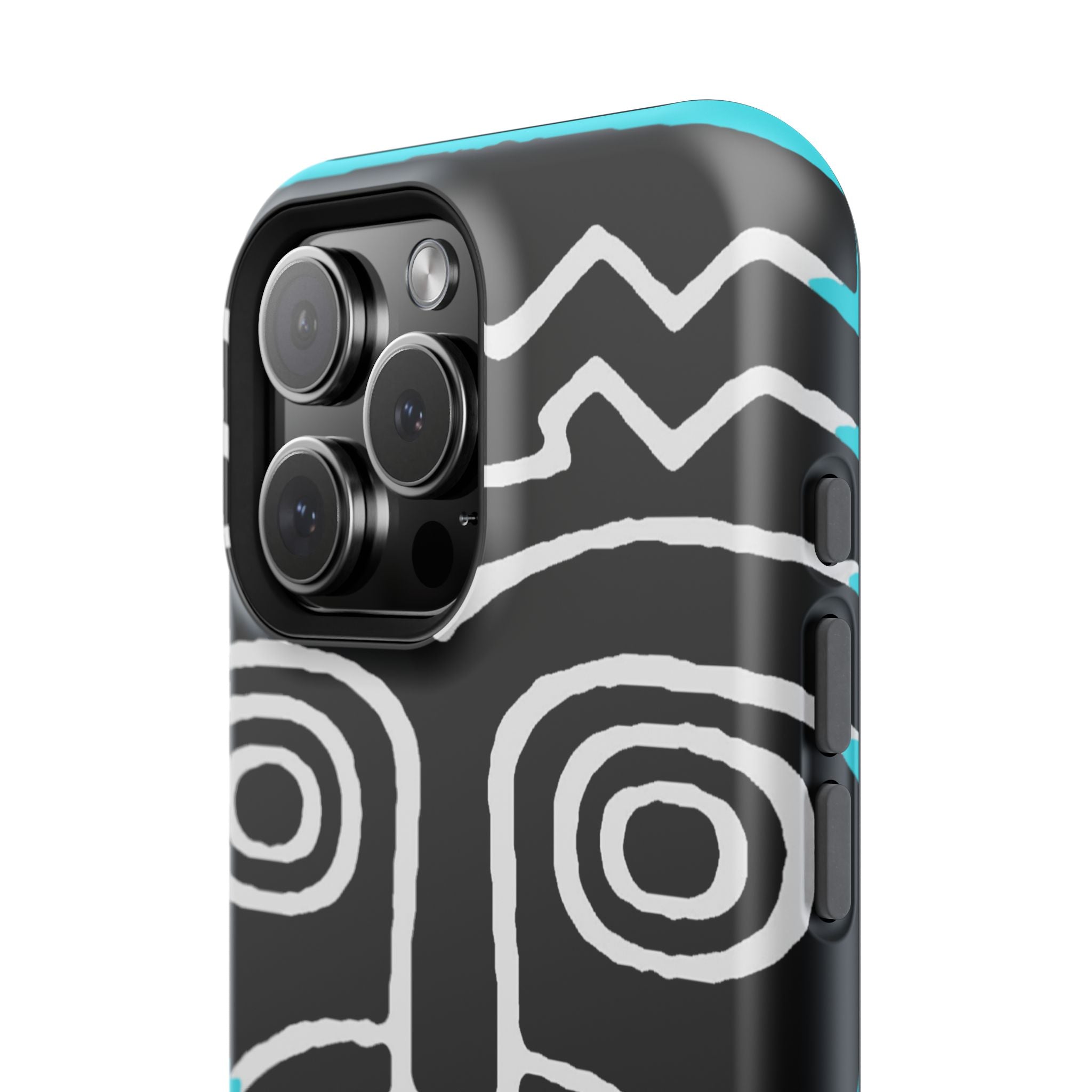 Phone case Impact-Resistant  — Abstract Tribal Mask Design (Black & Teal)