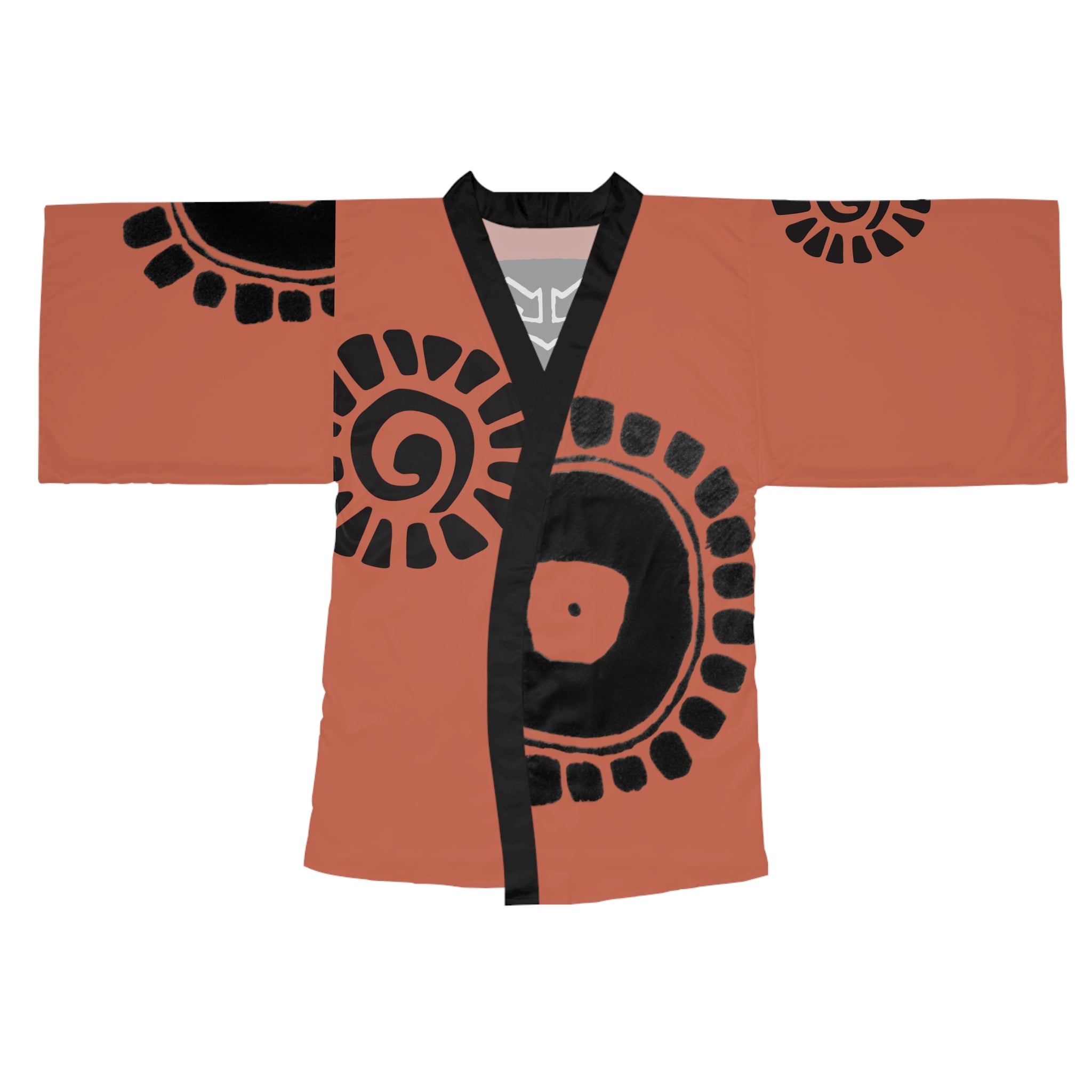 Kimono Robe Petroglyphs Brown — Lightweight Long Sleeve Lounge Wrap