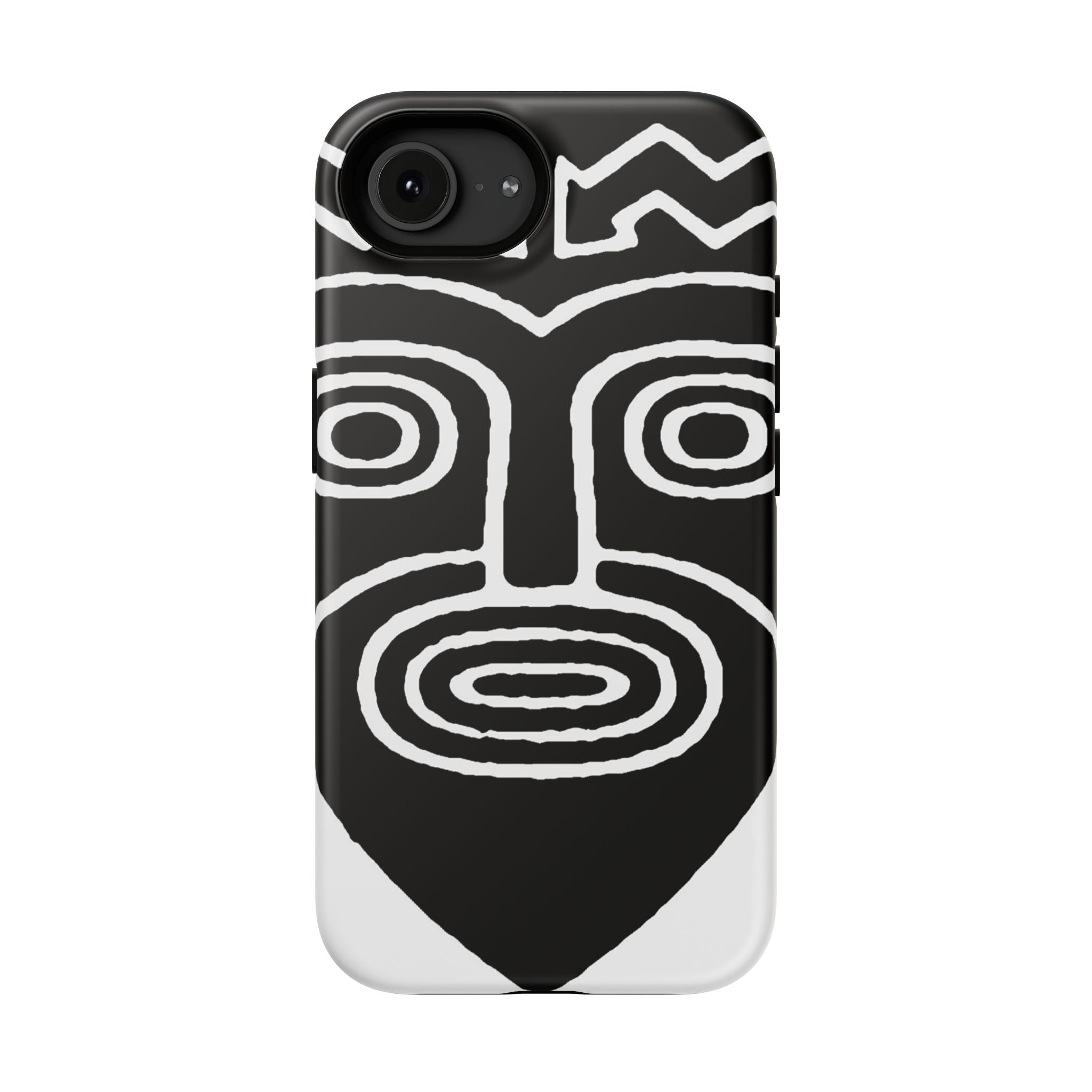 Phone Case — Black & White Tribal Mask Impact-Resistant Case