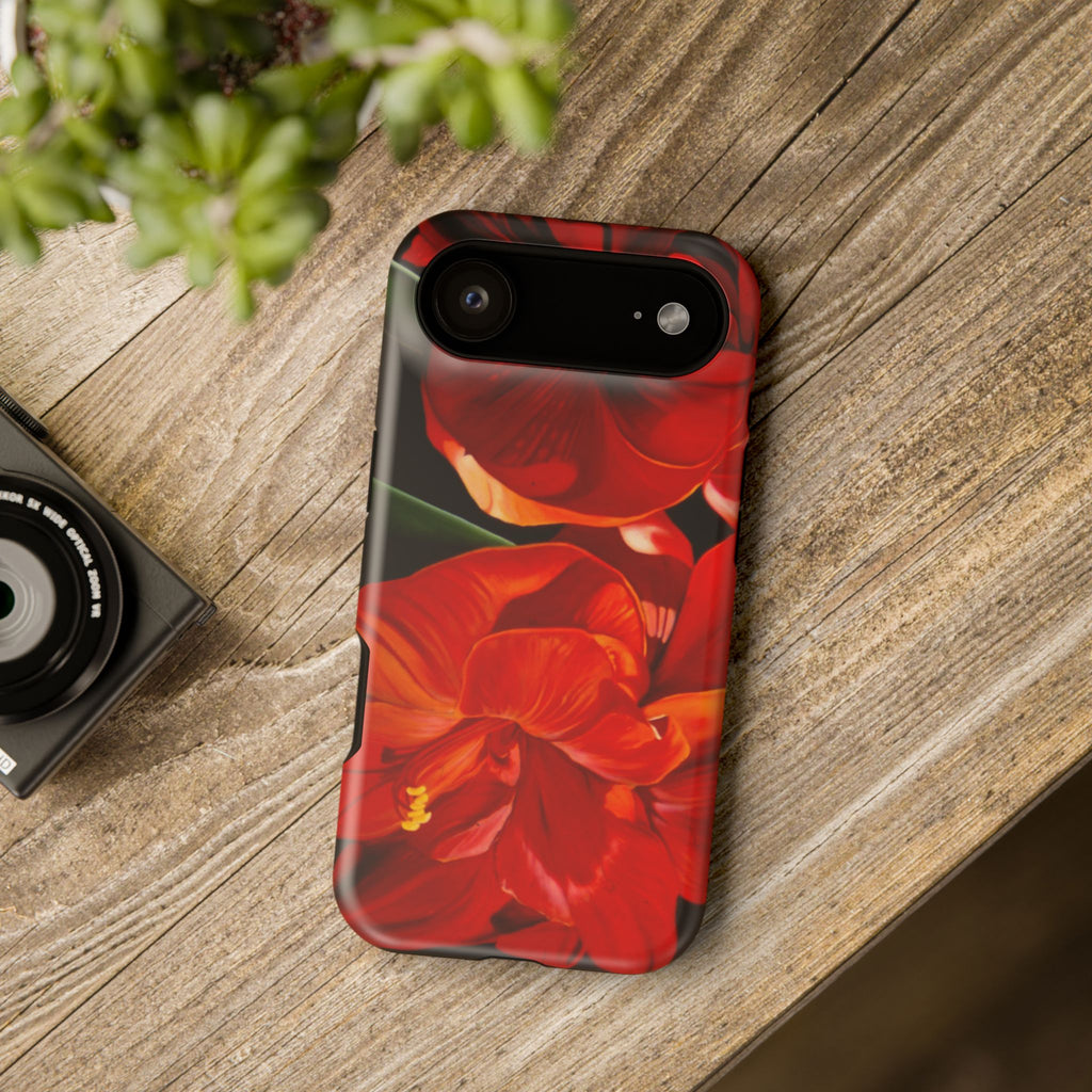 Phone case Lisa Herrera art print Red Amaryllis Floral Impact-Resistant Phone Case