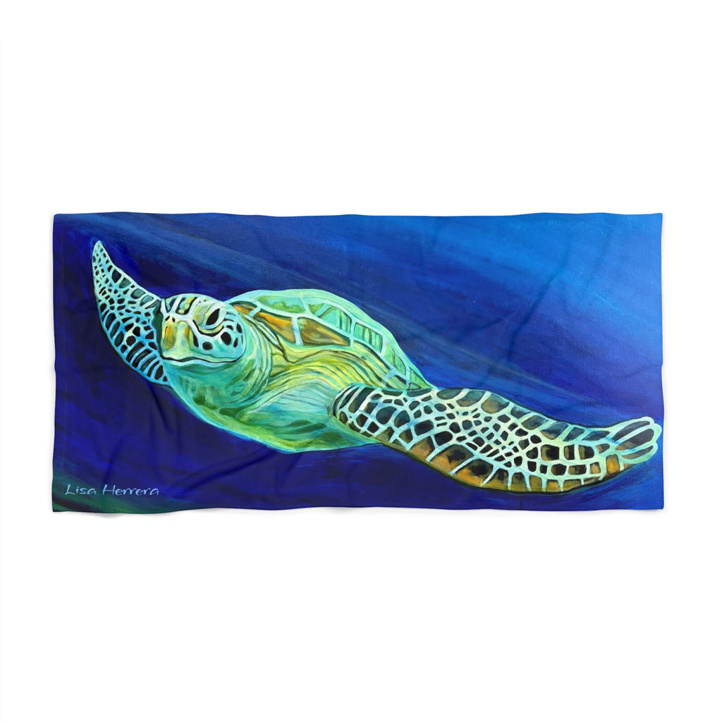 Towel Sea Turtle Beach Towel — Vibrant Ocean Blue Coastal Towel for Beach, Pool & Summer