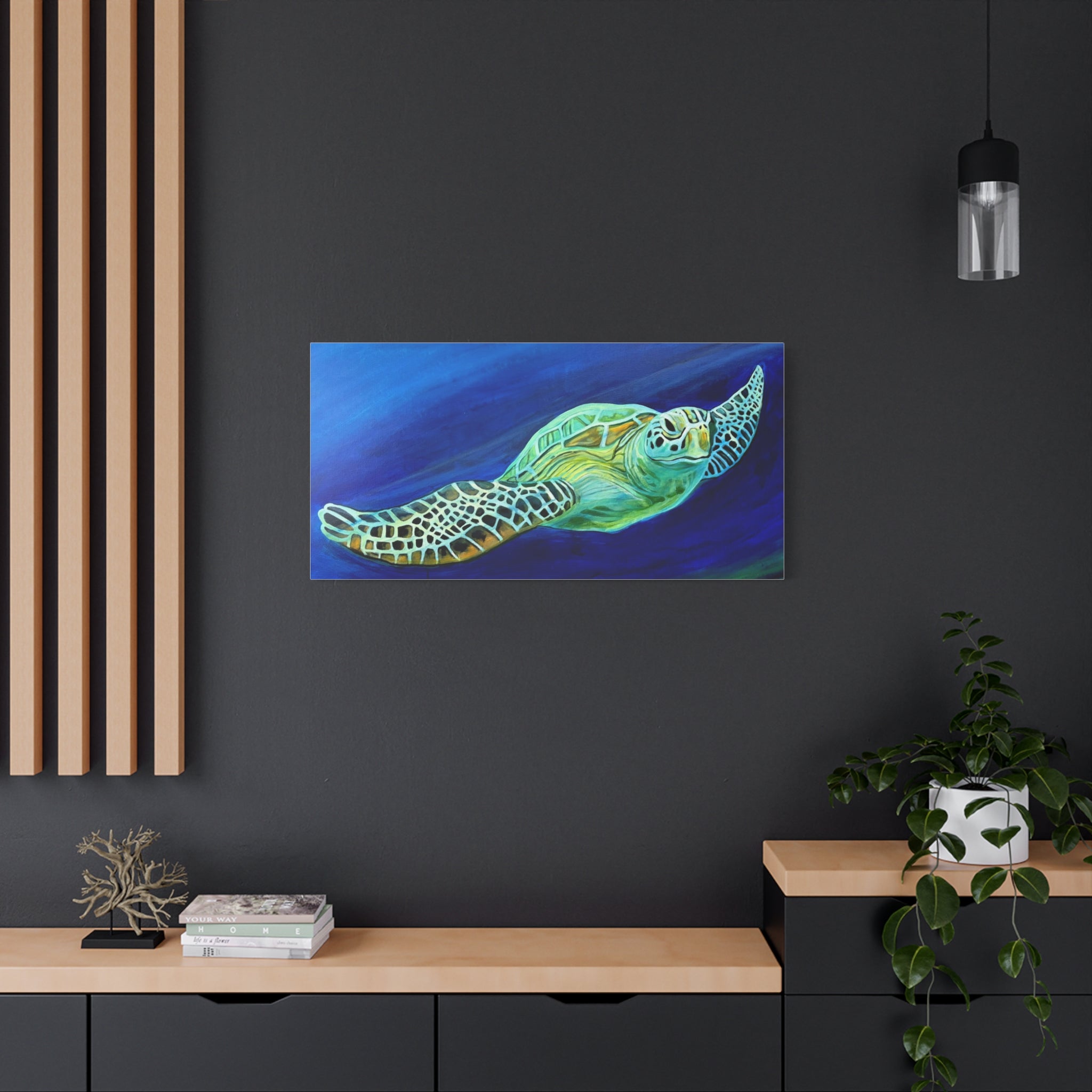 Sea Turtle Canvas Wall Art – Vibrant Marine Ocean Painting, Matte Stretched 1.25"