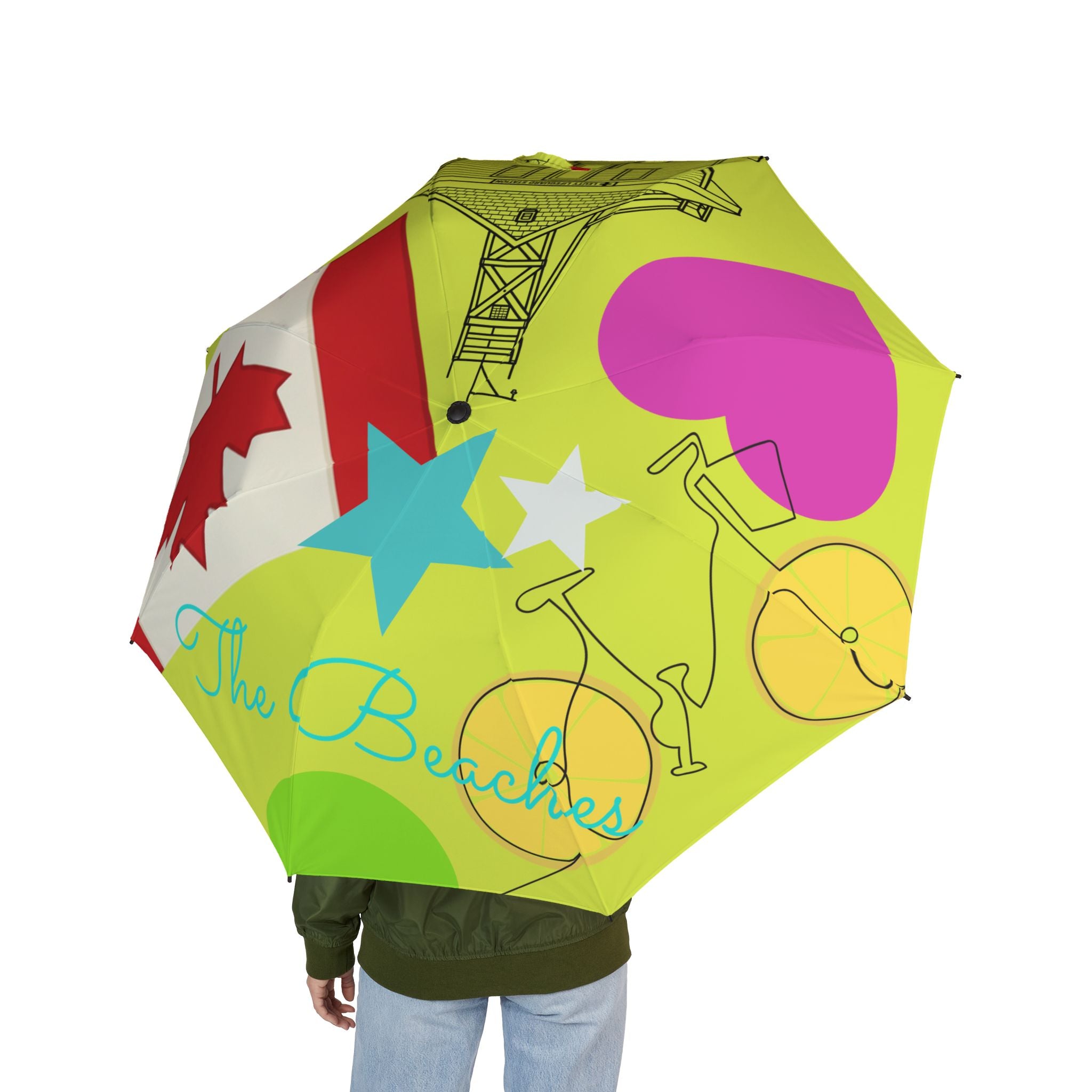 Umbrella Beaches Abstract Art Foldable  – Colorful Semi-Automatic Rain Shield